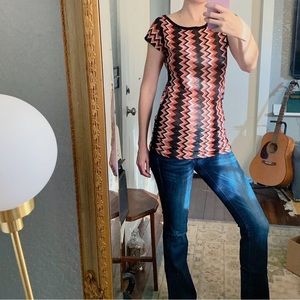 Ruched Side Chevron Sheer top Tunic Medium